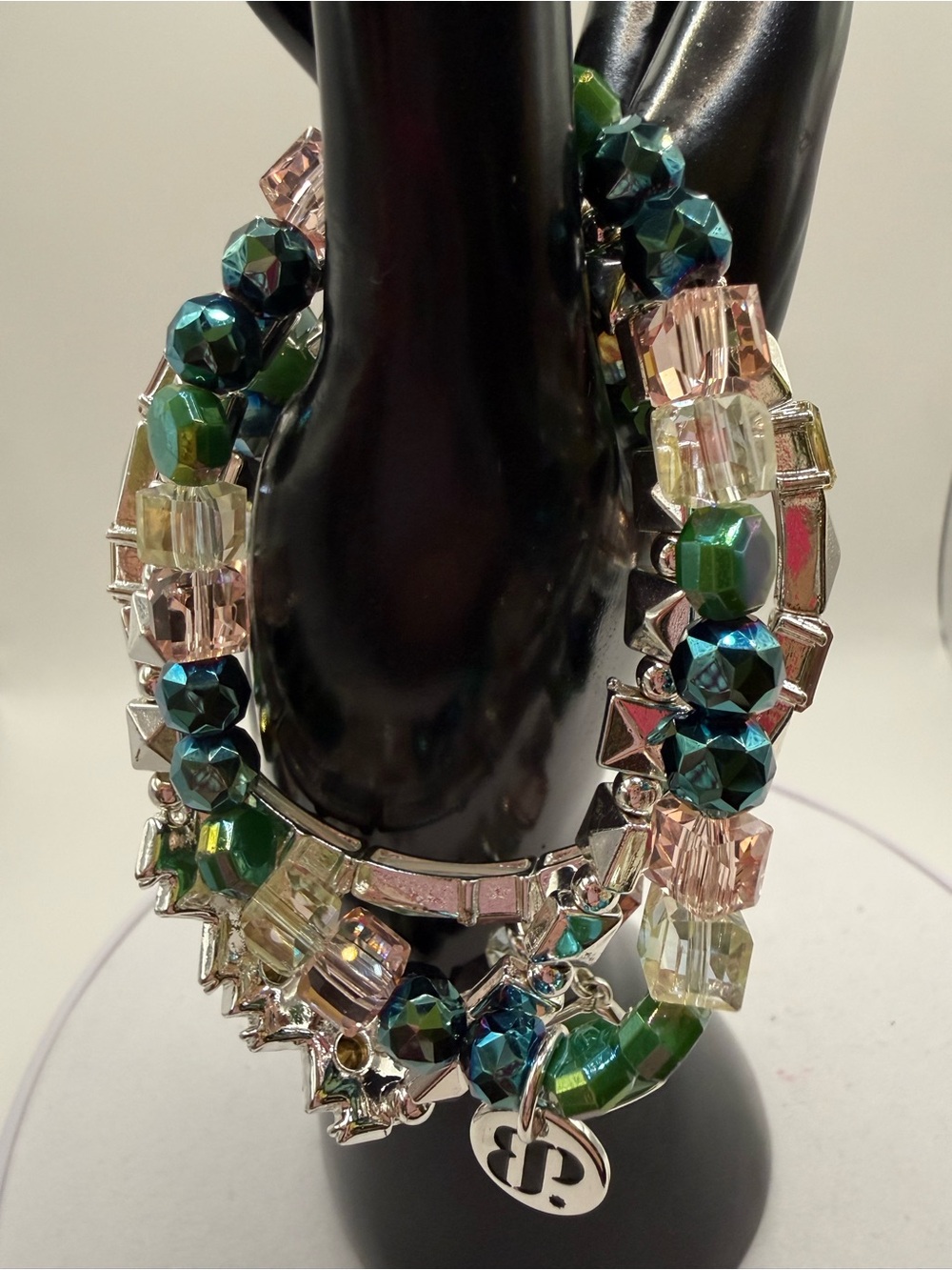 Bomb Pqrty Crystal Beaded Multi-Strand Bracelet - Green & Pink